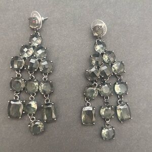 J. Crew Vintage Silver and Gray Rhinestone Statement Earrings